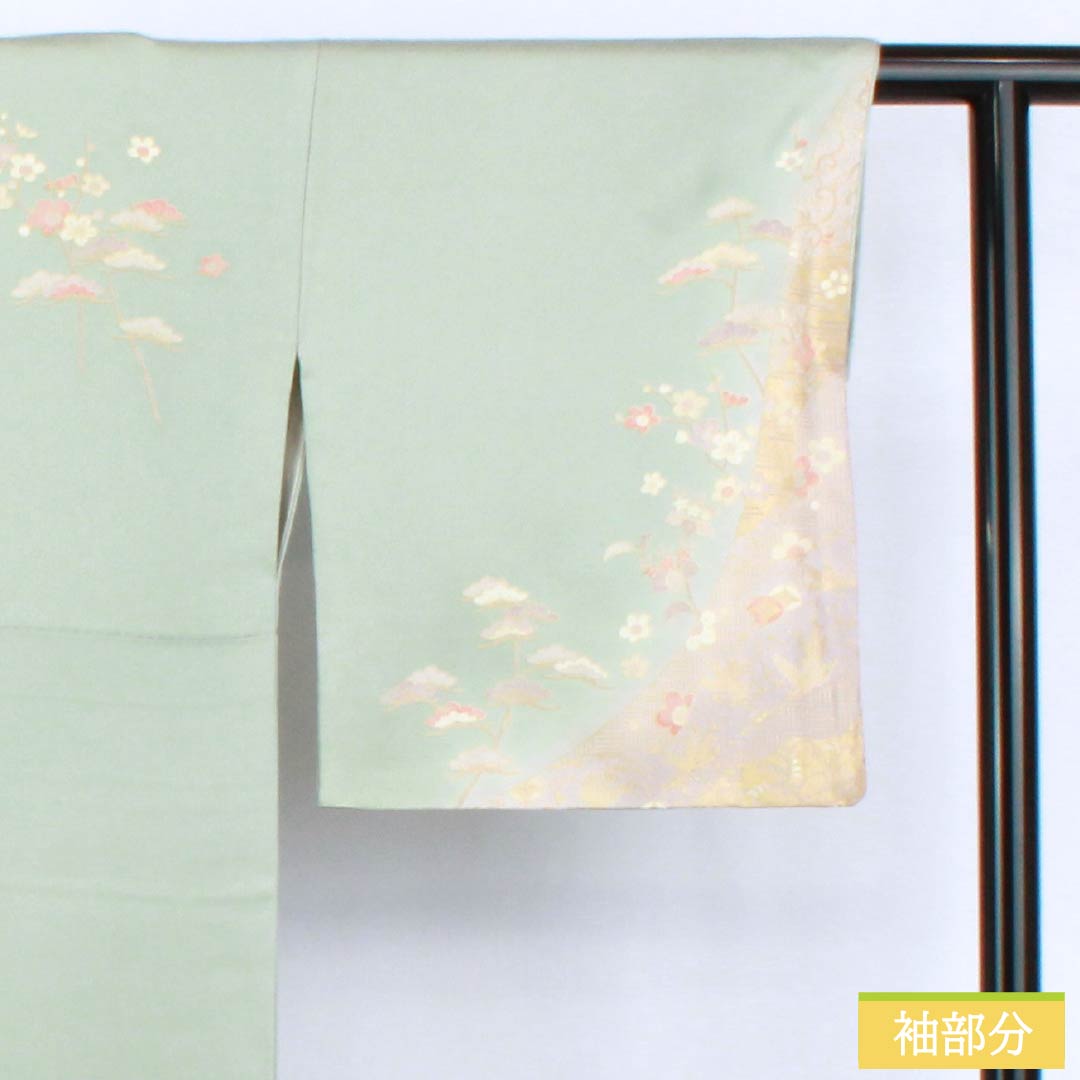 訪問着 正絹 Sランク 袷 身丈161cm 裄丈64cm 百緑色(びゃくろくいろ) 京友禅 草花 三松シルクケア 緑系 1112006222419