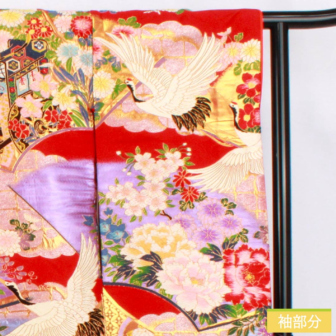 色打掛 正絹 Sランク 身丈191cm 裄丈64cm 赤色(あかいろ) 唐織 吉祥文様 鶴 花車 袷 赤系 1110001062912