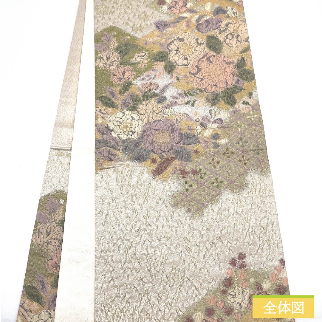 袋帯 正絹 胡粉色(ごふんいろ) 辻ヶ花 帯丈444cm Sランク 六通 フォーマル クリーム系 1123012122315