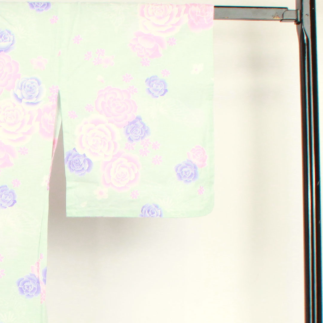 Yukata Indigo White Rose Cherry Blossom Butterfly Cotton A Rank Single Layer Length 158.5cm Sleeve Length 63.5cm Blue 1118001113317