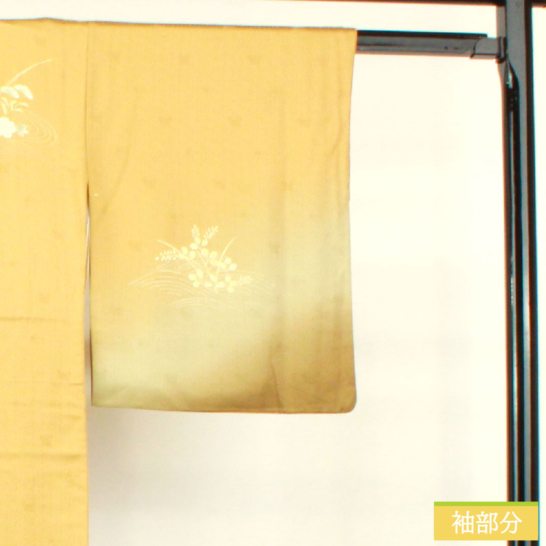 訪問着 袷 身丈162cm 裄丈65cm 唐金色 金彩加工 草花模様 正絹 Sランク 黄系 1112003922423