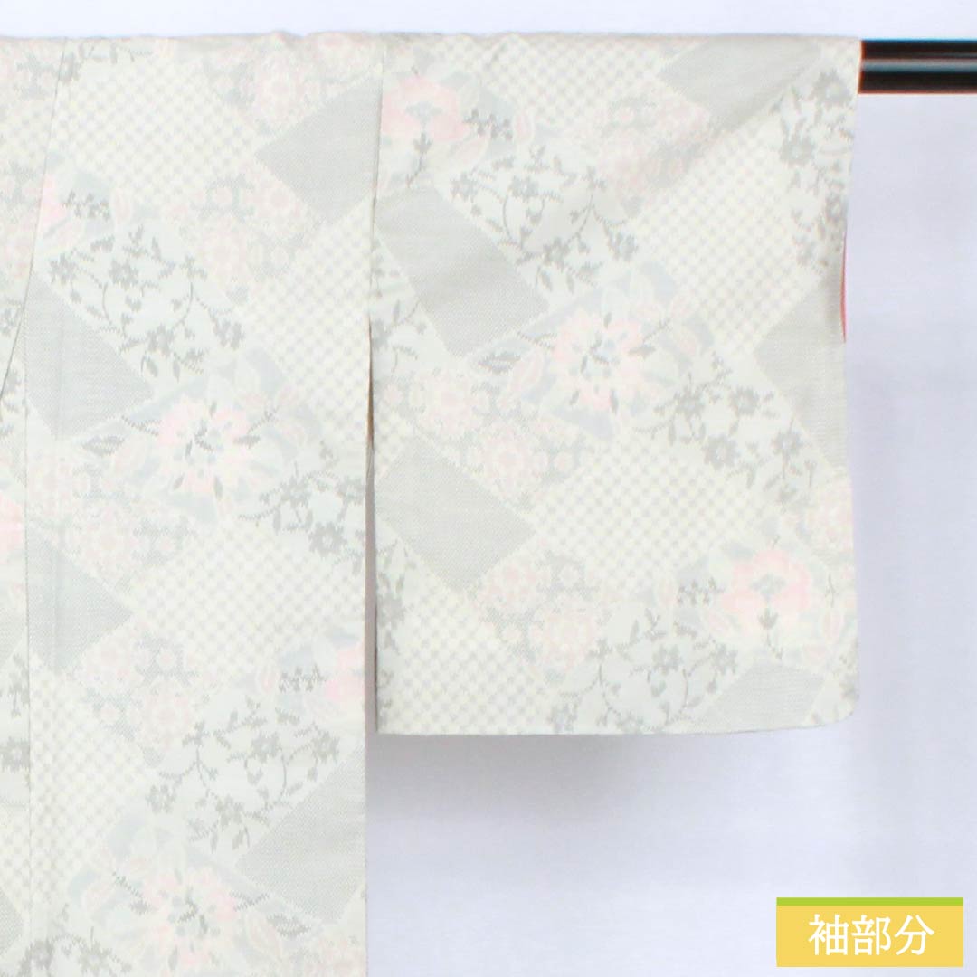 Tsumugi (pongee) polyester kimono, S rank, length 153cm, sleeve length 63cm, Unohana-iro (unohana flower) pattern, floral motif, washable, lined, white, 1116004642211