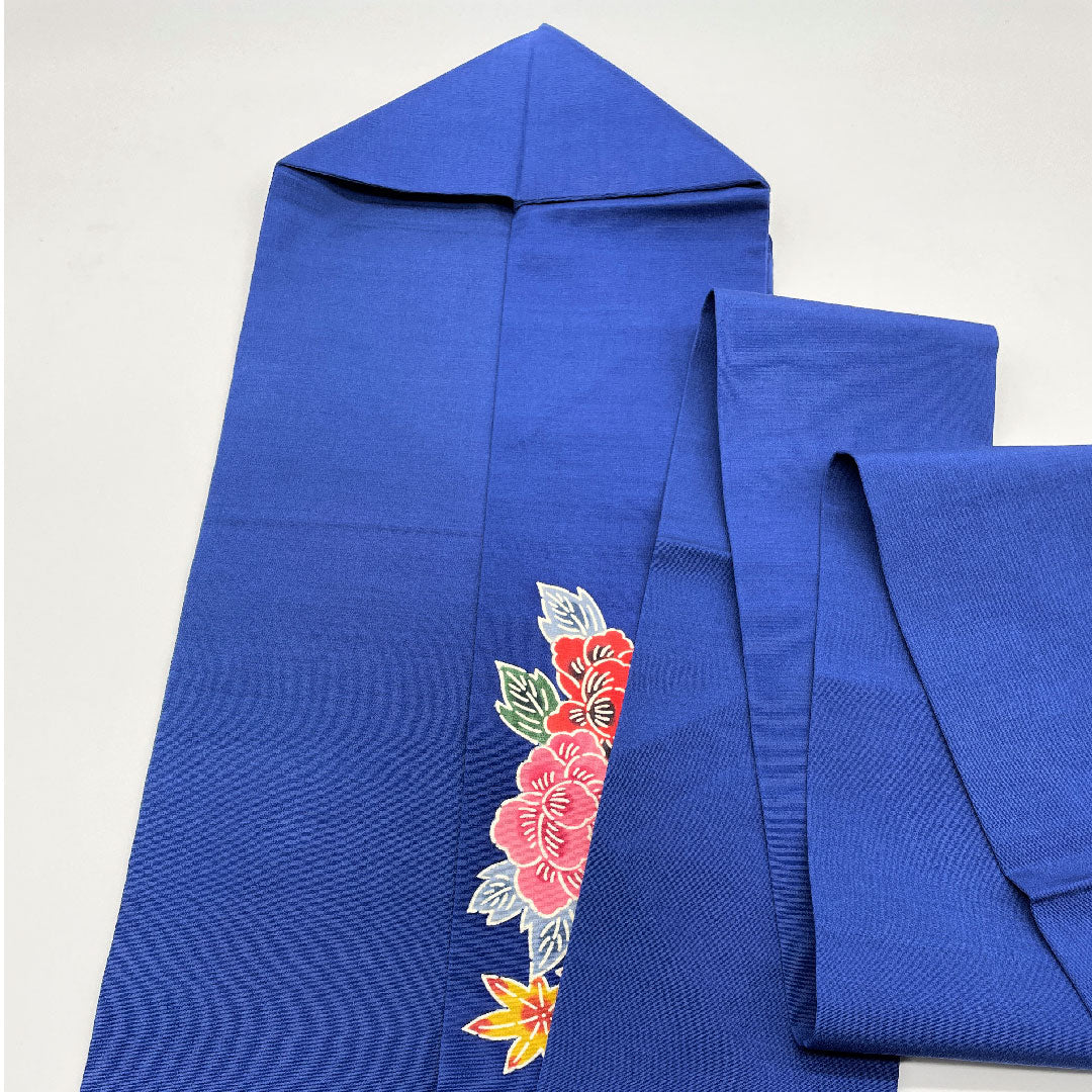 名古屋帯 深縹色 紅葉 菊 作家物 京紅型 帯丈332.5cm 正絹 Sランク ポイント柄 カジュアル 青系 1124002952317 名古屋仕立て