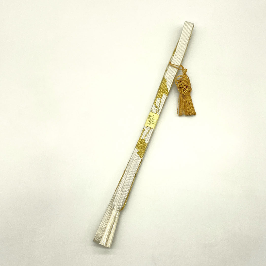 (新古品) 帯締め・帯揚げセット 正絹 NEWランク 白色(しろいろ) 乳白色(にゅうはくしょく) 古典柄 鶴 長さ約160cm 幅約1.7cm フォーマル 白系 1141000461311