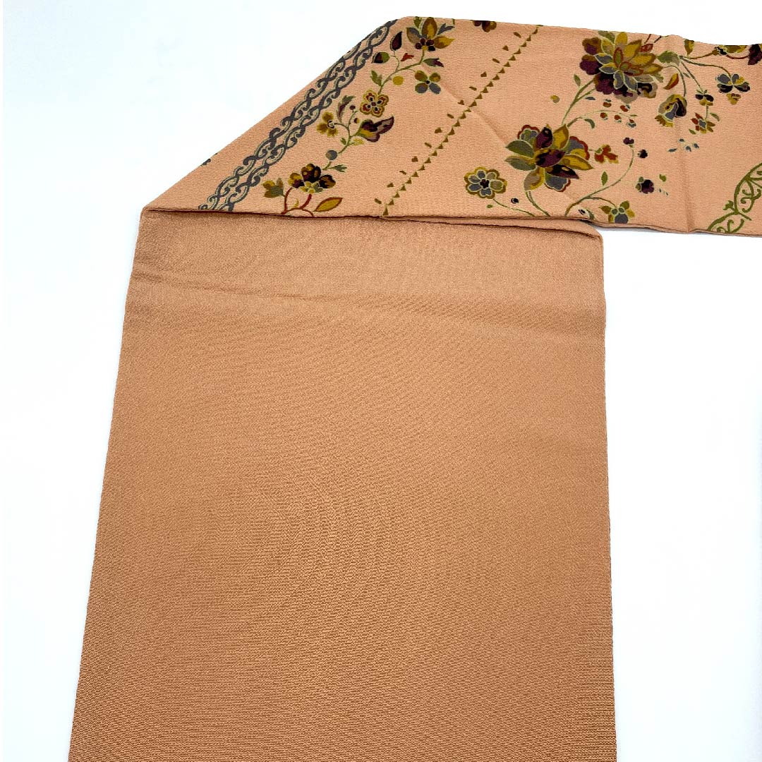 Nagoya obi, light red, stencil-dyed, chintz, abstract pattern, obi length 374cm, pure silk, S rank, full-length, casual, pink, 1124003982313, Nagoya style