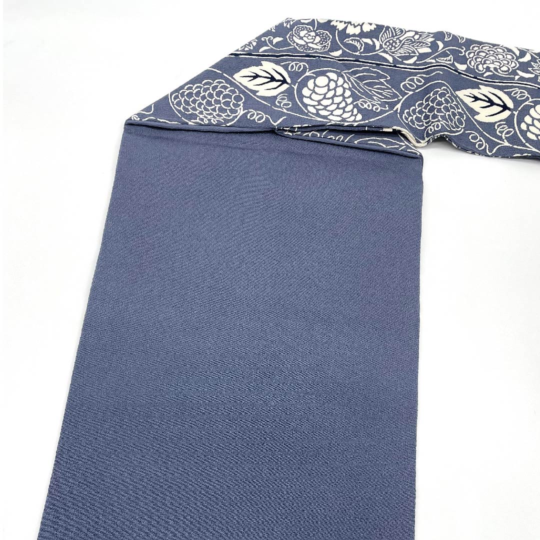 Nagoya obi, tin-colored, Kyoto Bingata, Kuriyama Kobo, flower chintz, grapes, monotone, obi length 374cm, pure silk, S rank, point pattern, casual, gray, 1124005232322, Nagoya tailoring