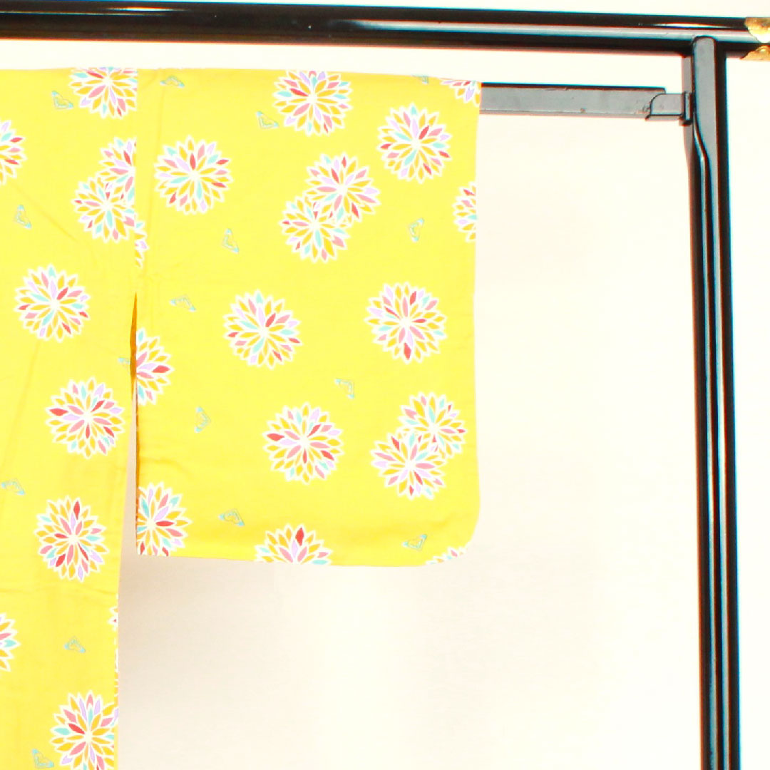 Yukata, Shishigoto color, abstract pattern, cotton, S rank, single layer, length 160.5cm, sleeve length 64cm, yellow, 1118001232423
