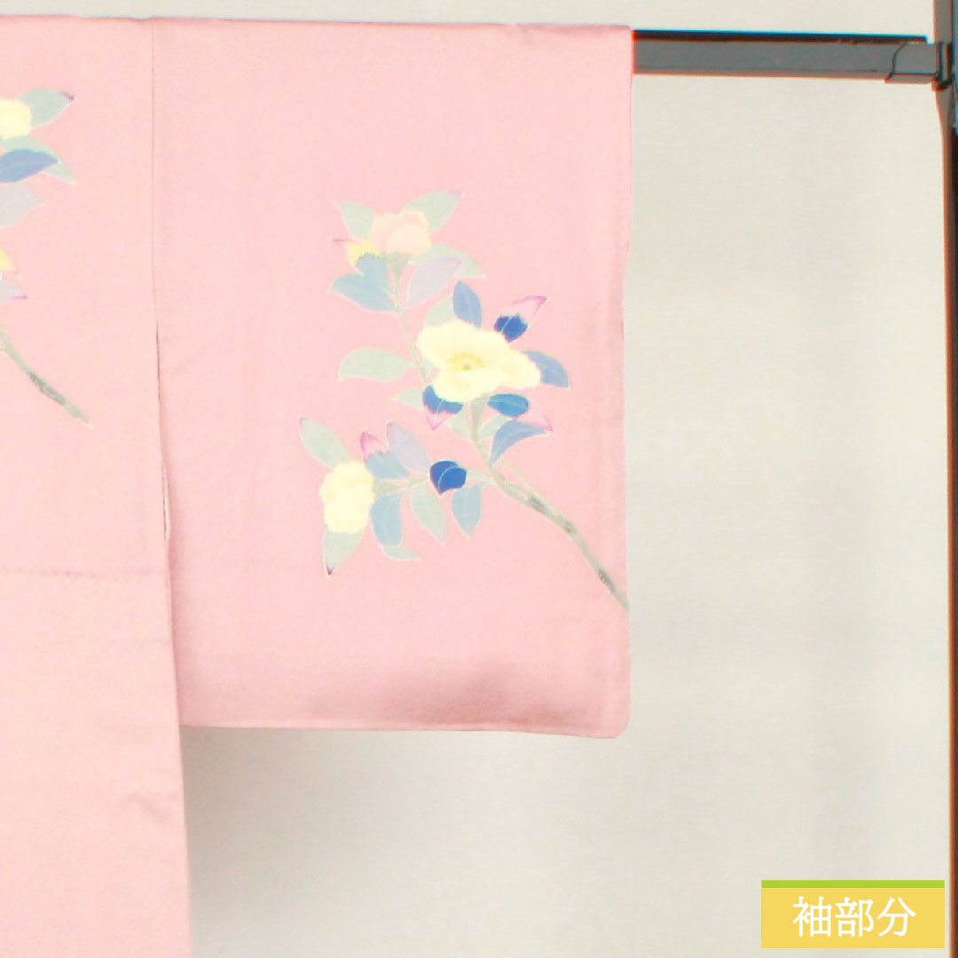 Homongi, pure silk, lined, length 155cm, sleeve length 63.5cm, Gosho-zomeiro, floral pattern, A rank, pink, 1112004223313