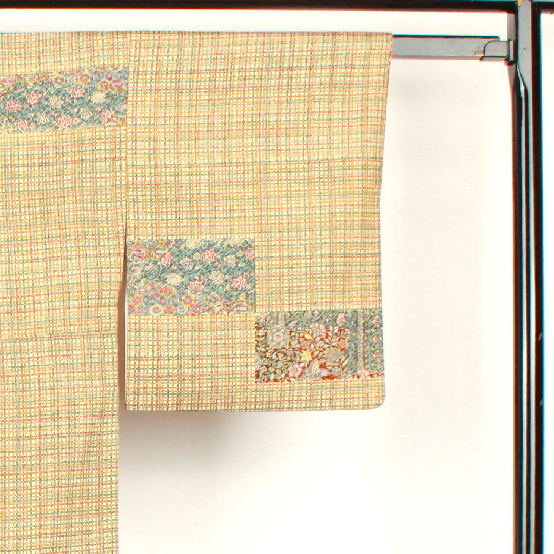 Homongi, lined, length 151.5cm, sleeve length 63cm, chintz pattern, checkered, lacquered color, pure silk, A rank, cream color, 1112001473215
