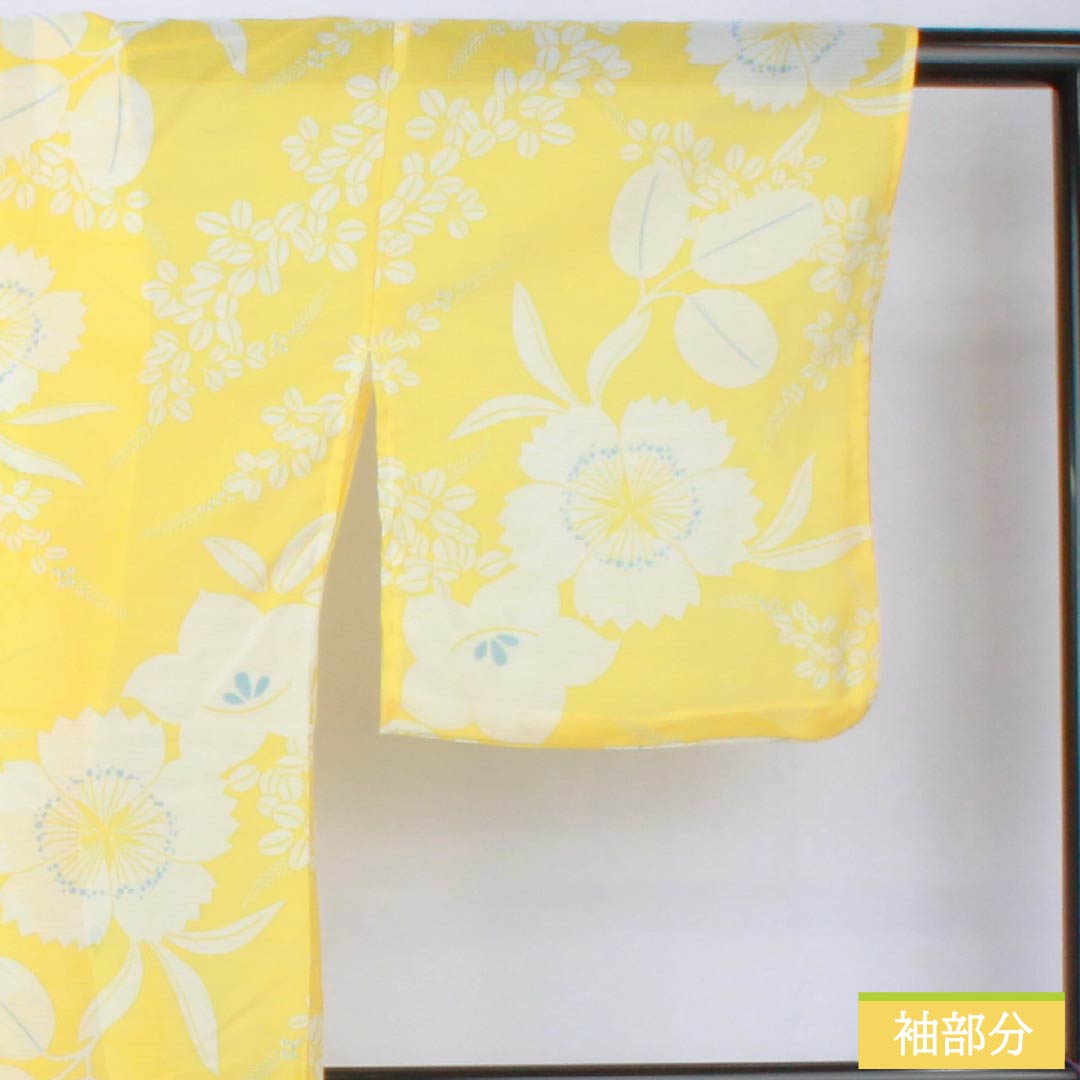 (新品未使用品) 浴衣 ポリエステル 身丈167.5cm 裄丈65cm NEWランク 単衣 黄系 黄色 花柄 桔梗 萩 1118005741523
