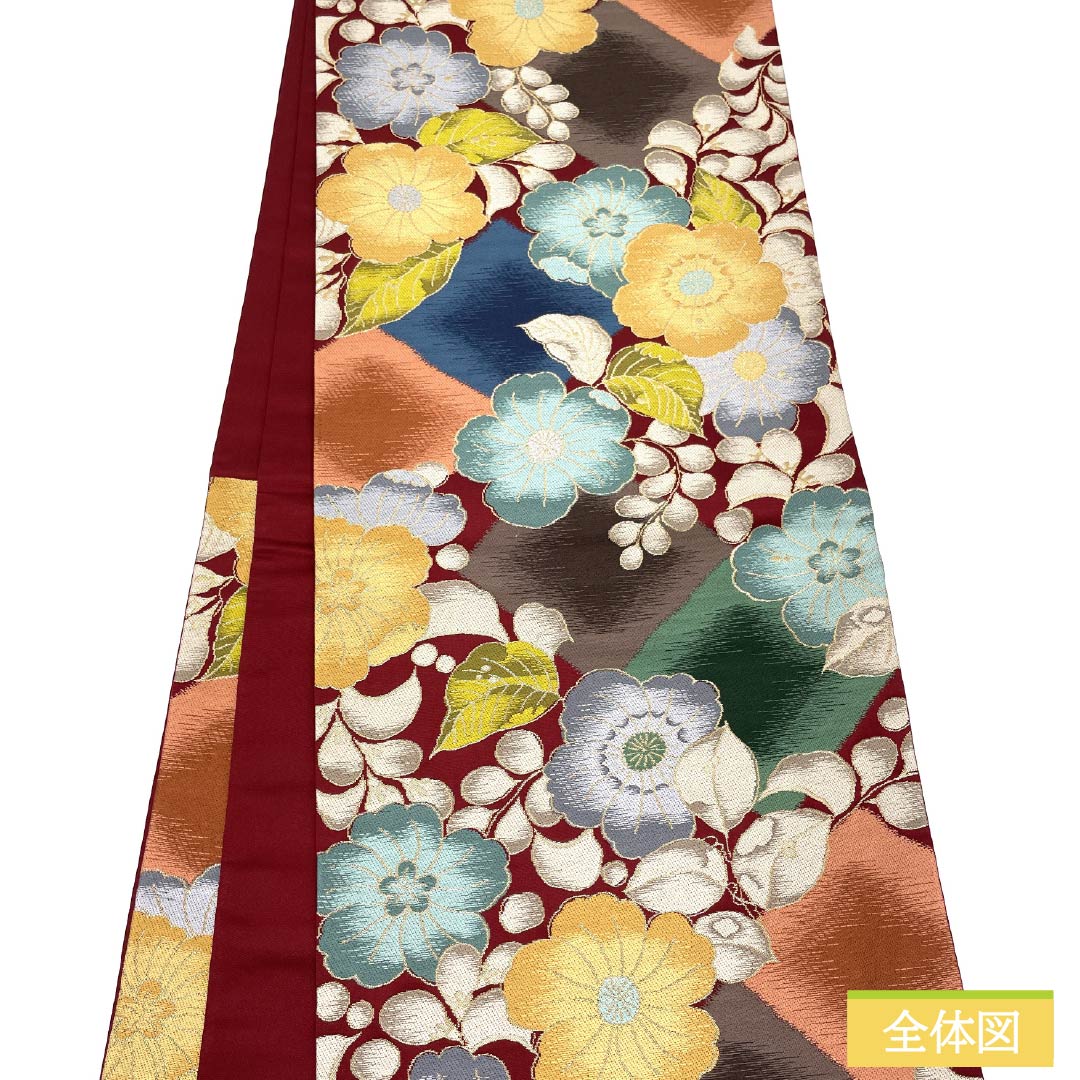 A fukuro obi (sash) made of pure silk, deep scarlet, for long-sleeved kimono, Shirayaen Oba, floral pattern, for tomesode, obi length 426cm, A rank, six-pass, formal, vermilion, 1123013873316