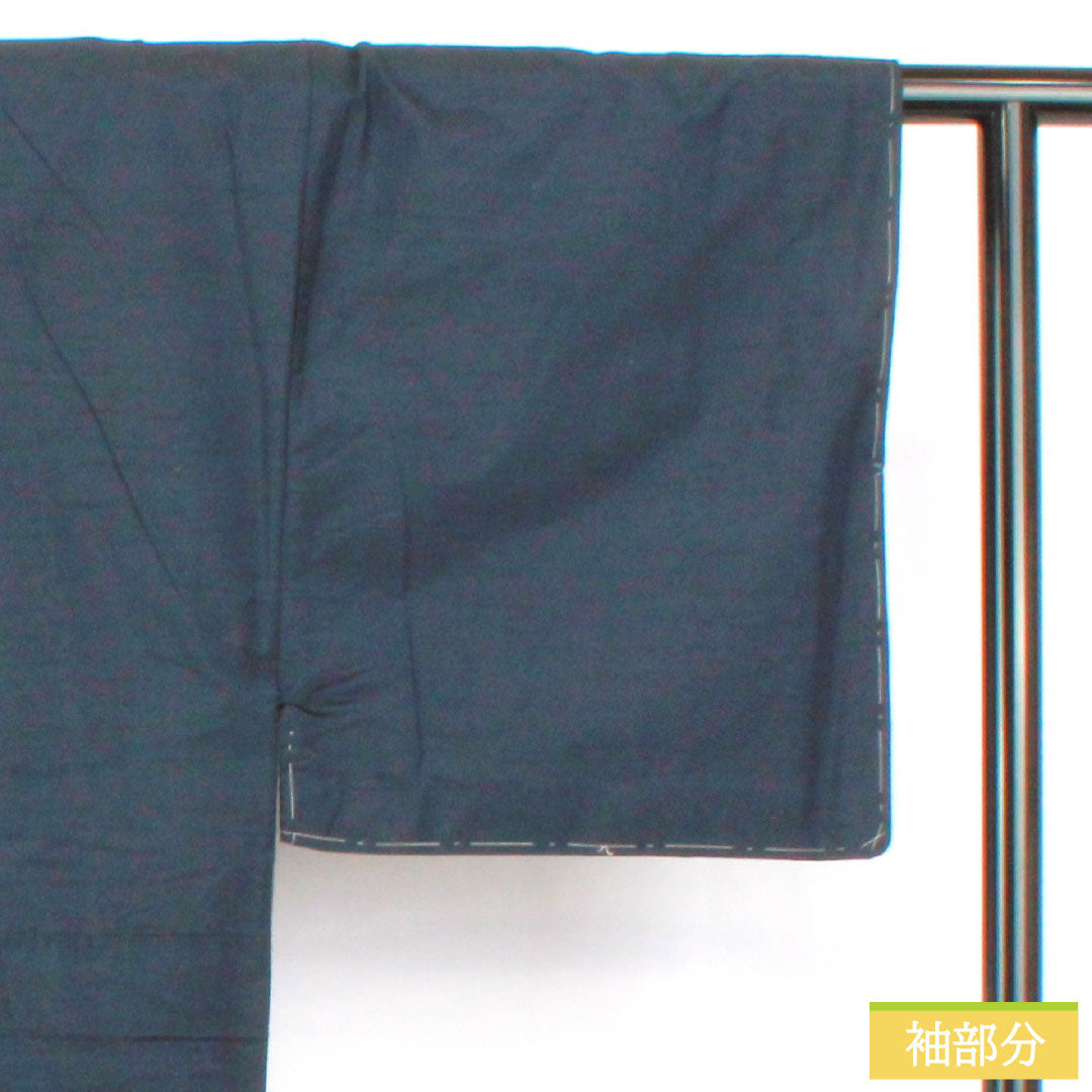 Men's pure silk S-rank kimono, length 148.5cm, sleeve length 73cm, navy blue (noukon-iro) color, tsumugi fabric with basting threads, lined, navy blue, product number 1119001622418
