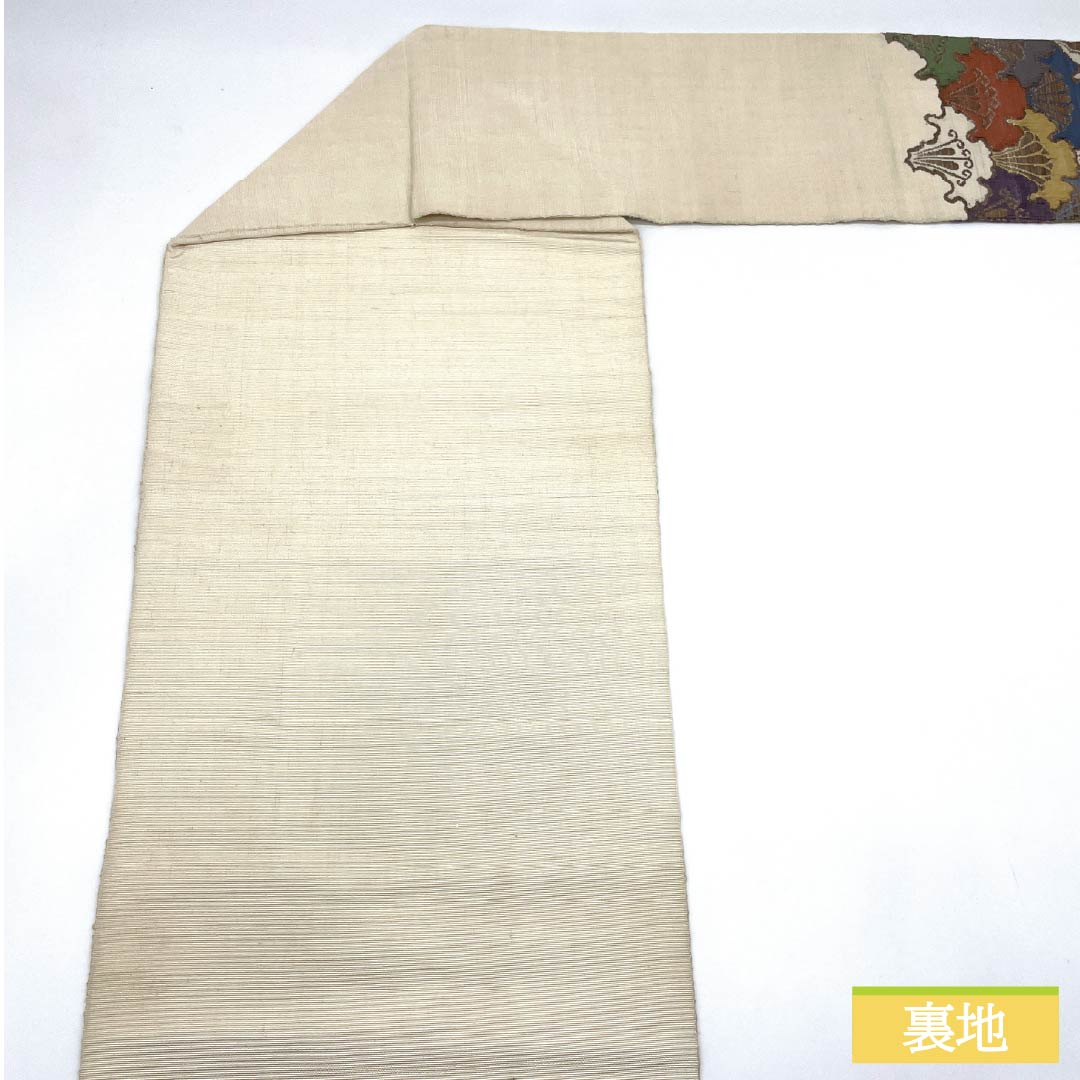 Nagoya obi, natural color (kinariiro), pongee fabric, Yukiwa Seigaiha pattern, obi length 351cm, pure silk, S rank, point pattern, casual, cream color, 1124008212315, Nagoya style