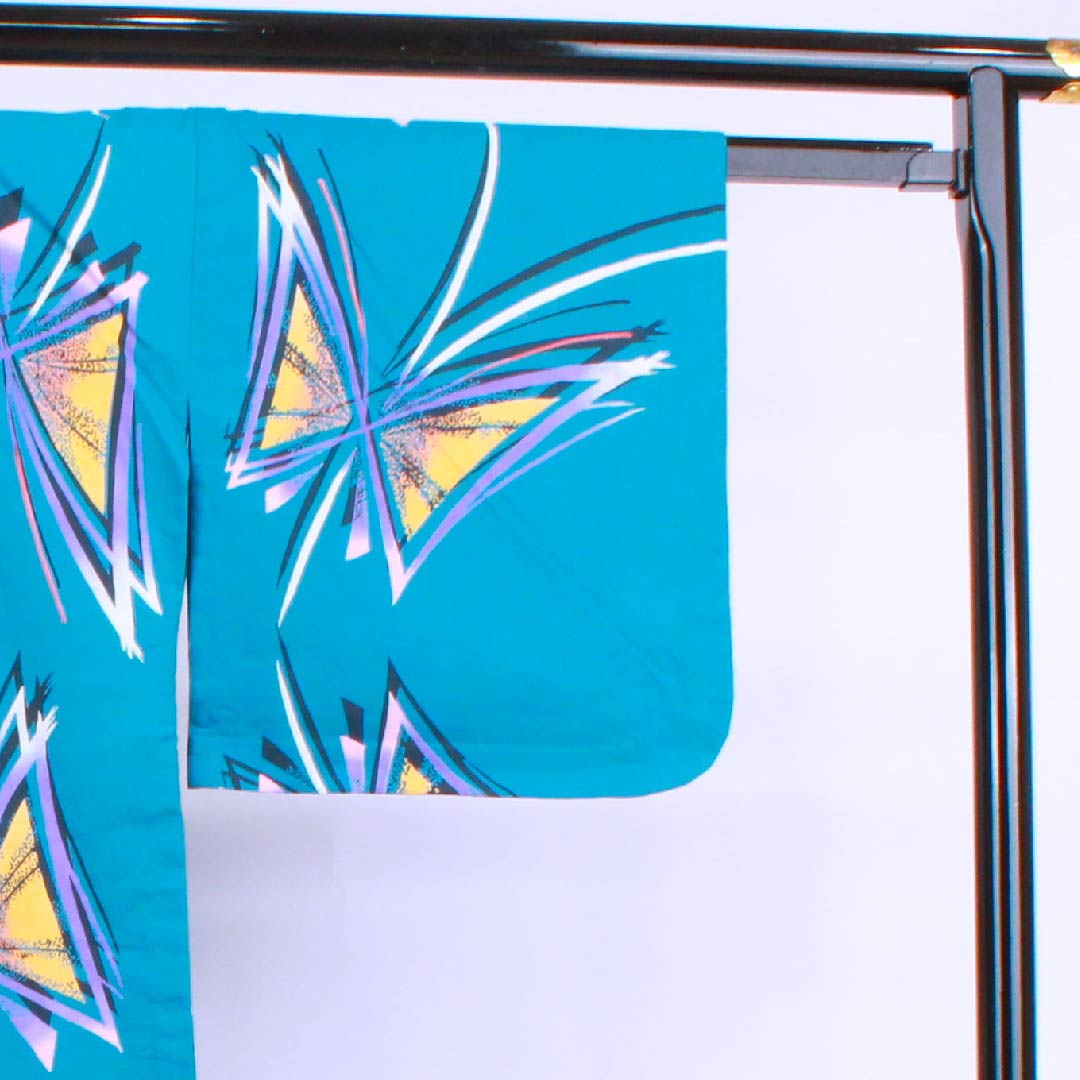 Yukata Rust Light Blue Butterfly Cotton S Rank Single Layer Length 167cm Sleeve Length 68.5cm Blue 1118004282517
