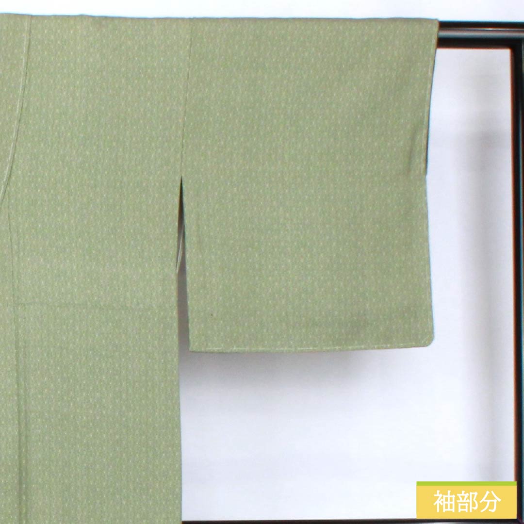 小紋 正絹 身丈157cm 裄丈62cm 袷 岩井茶色(いわいちゃいろ) 型染 江戸小紋 麻の葉模様 しつけ糸付き Aランク 緑系 1115005323319