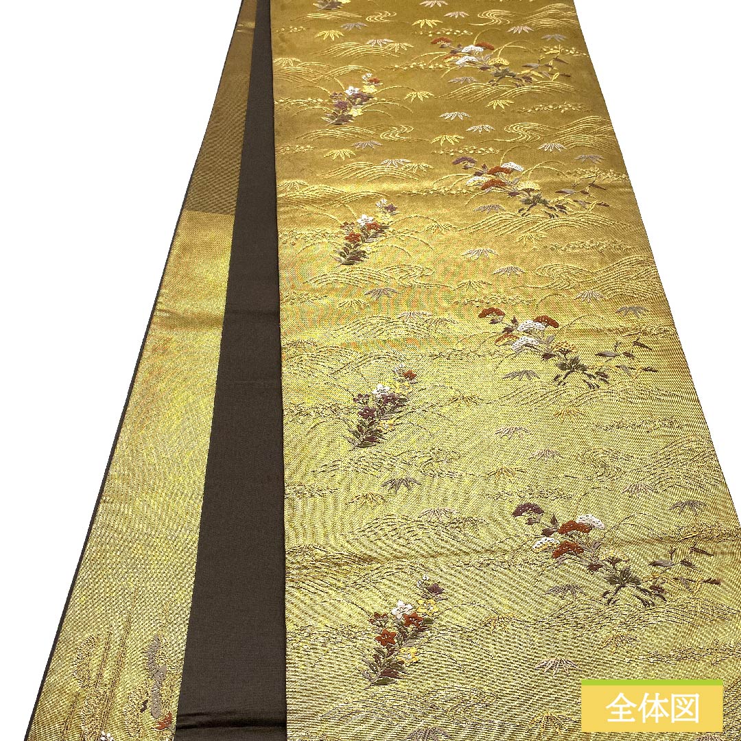 袋帯 正絹 消炭黒色(けしずみぐろいろ) 古典柄 加納幸 御所解文 帯丈437cm Sランク 六通 フォーマル 金系 1123011332321