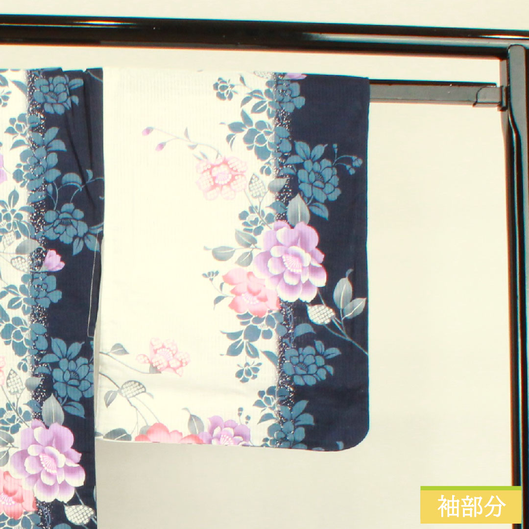 Yukata Cotton Length 166cm Sleeve length 67cm S rank Single layer White Vertical silk Peony 1118004752511