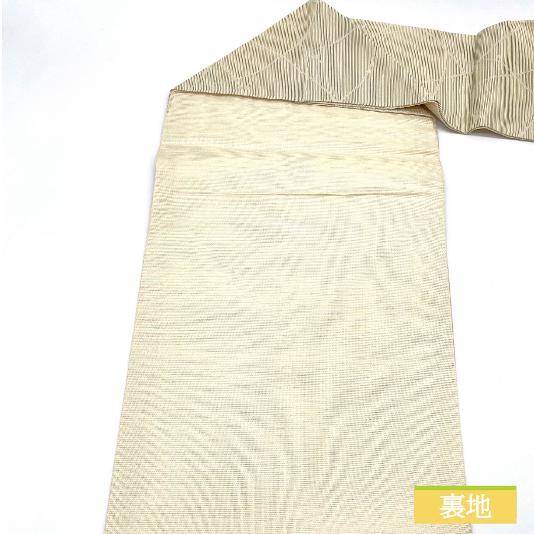 Nagoya Obi, Pure Silk, Off-White (Kinari-iro), with Dried Foil and Dewgrass Patterns, Length: 350cm, A-Rank, Six-Ply, Semi-Formal, Cream-Tone, Product Number: 1124008693315, Nagoya Style