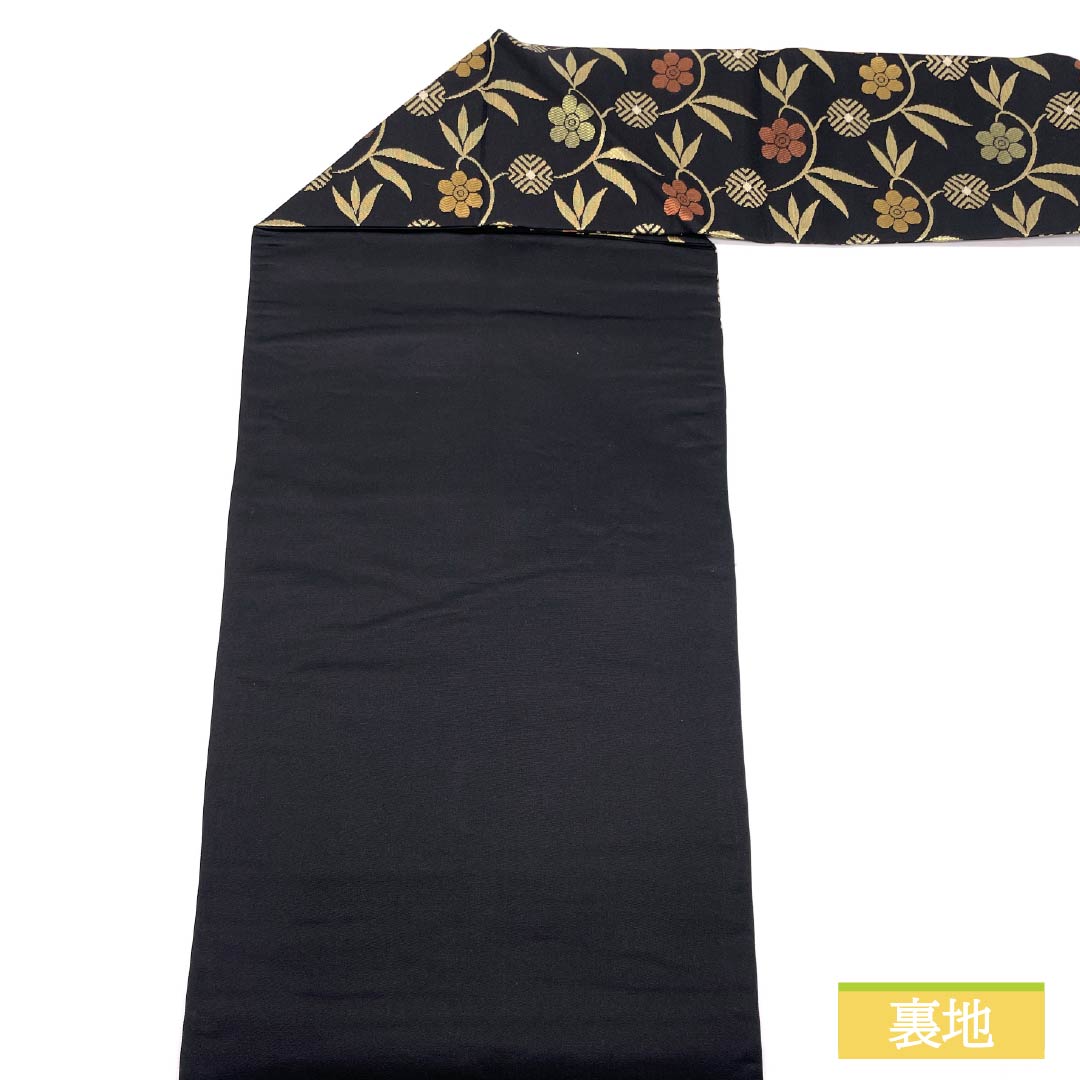 Nagoya Obi, Karahana Pattern, Length 366cm, Pure Silk, S-Rank, Six-Ply, Semi-Formal, Black, 1124008482310, Nagoya Style