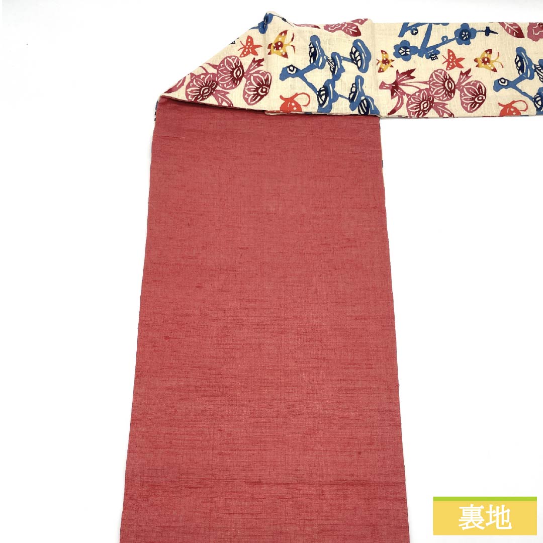 Nagoya Obi, Pure Silk, S-Rank, Natural Color (Kinari-iro), Stencil-Dyed, Tsumugi Fabric, Bingata Style, Length 369cm, Six-Ply, Casual, Cream-Tone, Product Number 1124009692315, Nagoya Style