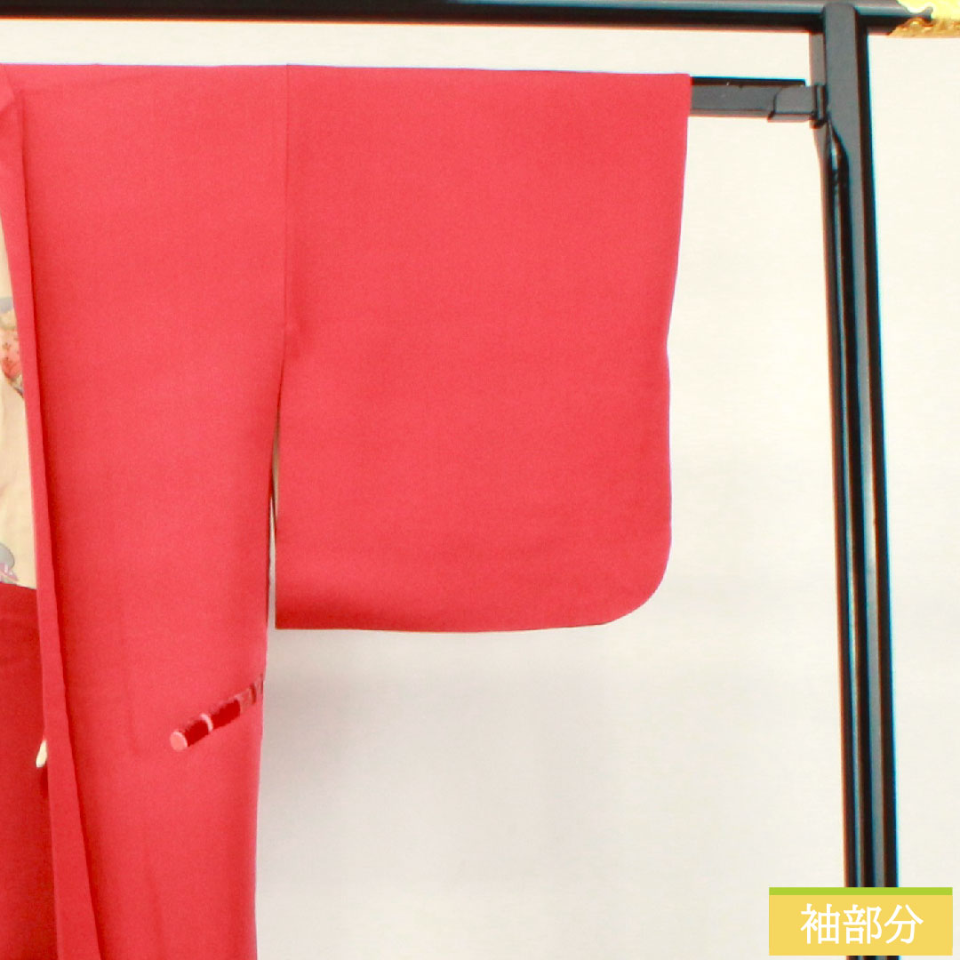 Haori (Japanese traditional coat) made of pure silk, length 74cm, sleeve length 61cm, crimson silk (momiiro), embroidery, A rank, lined, red, 1117000983912