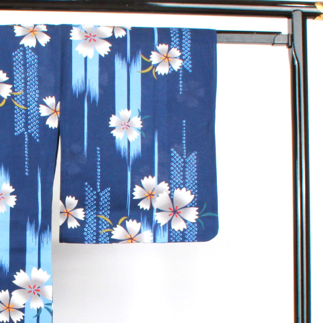 Yukata, navy blue, cherry blossom, cotton, S rank, single layer, length 165cm, sleeve length 67cm, navy blue, 1118002052518