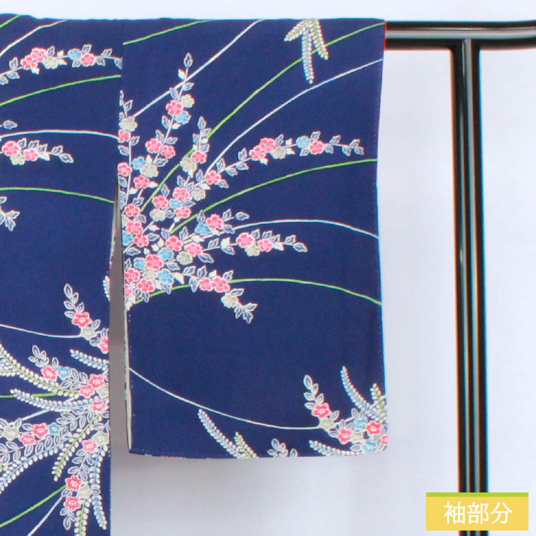 小紋 正絹 Sランク 身丈159.5cm 裄丈63cm 袷 紺色(こんいろ) 型染 草花模様 紺系 1115006842318