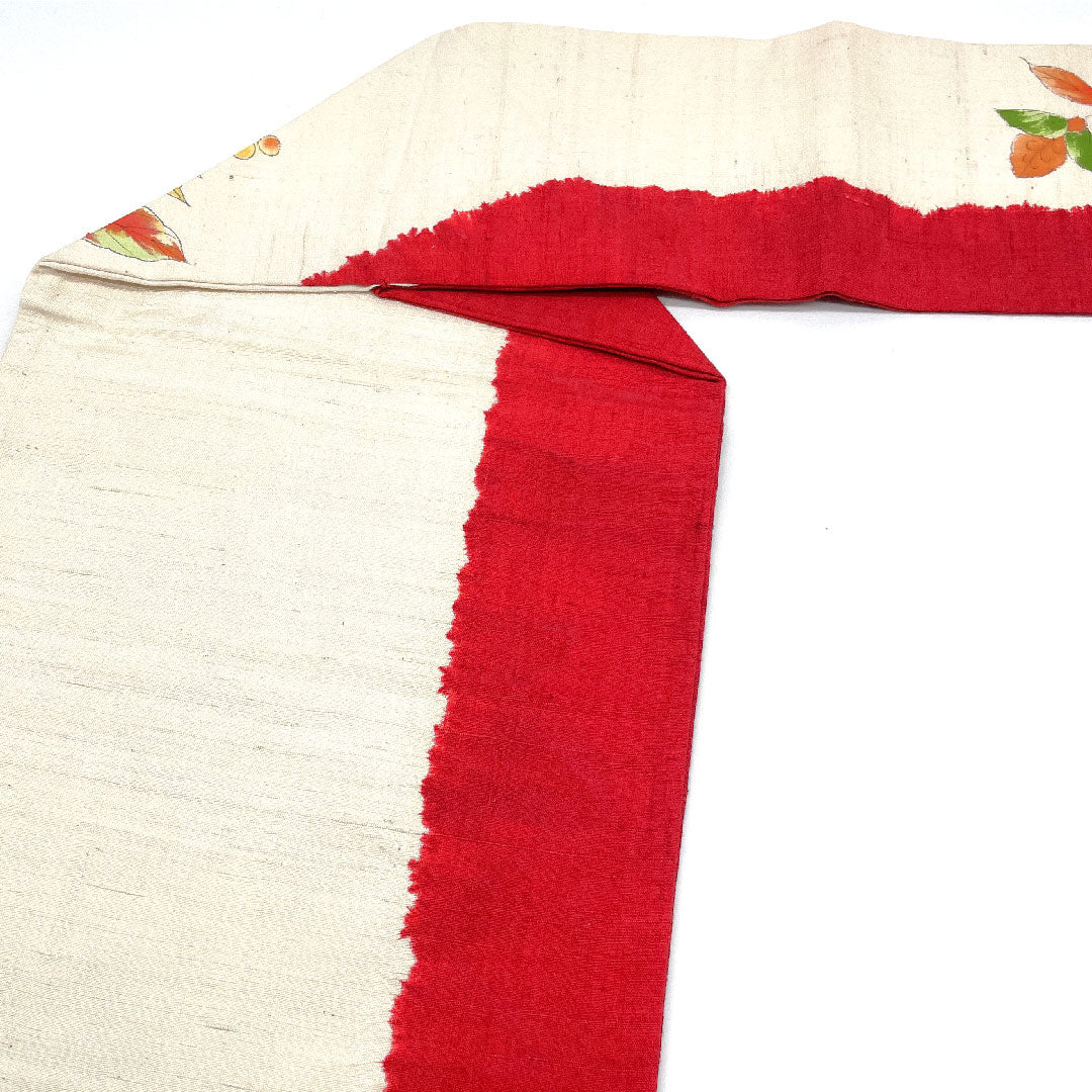 Nagoya obi, dyed obi, pongee fabric, floral pattern, obi length 358cm, pure silk, S rank, point pattern, casual, white, 1124002232311, Nagoya style