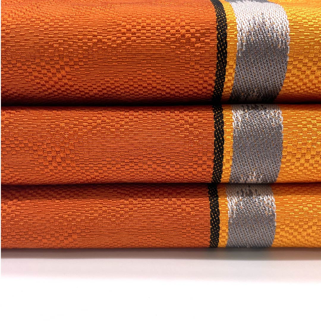【Unhemmed】Half-width obi, polyester, S rank, vermilion, orange, arrow-feather pattern, geometric pattern, obi length 394cm, orange-based 1125001252326