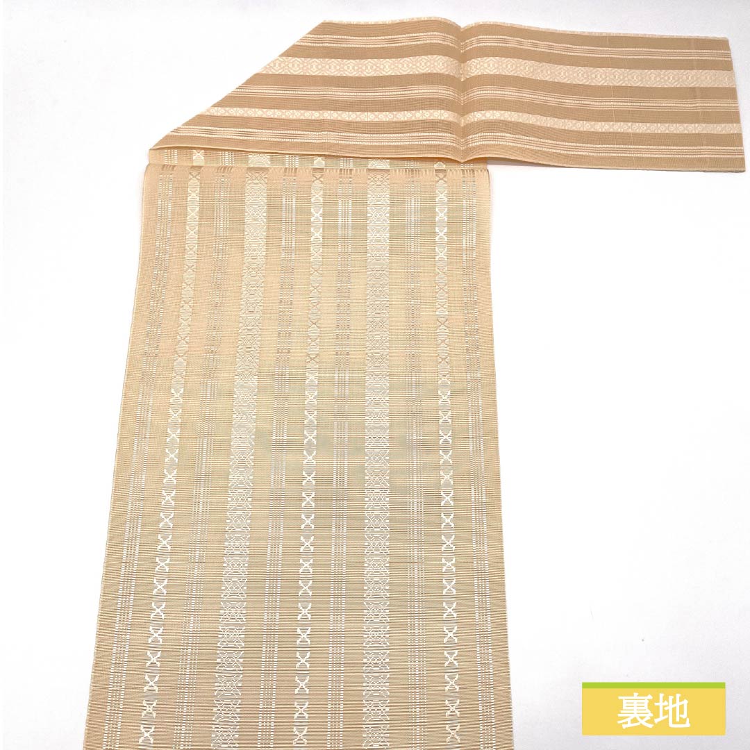 Nagoya Obi, Light-Colored (Usunikuro), Summer Obi, Hakata-ori, Kenjo Pattern, 359cm Long, Pure Silk, S-Rank, Full Length, Casual, Cream-Colored, 1124008652315, Pine Needle Pattern