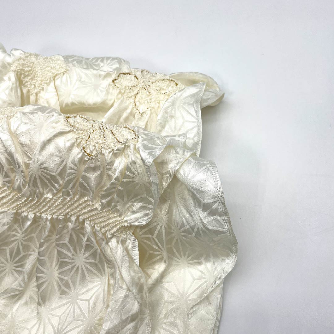 (新古品) 帯締め・帯揚げセット 正絹 Aランク 乳白色(にゅうはくしょく) 麻の葉 絞り 手組紐 長さ約159cm 幅約1cm フォーマル 白系 1141000223311