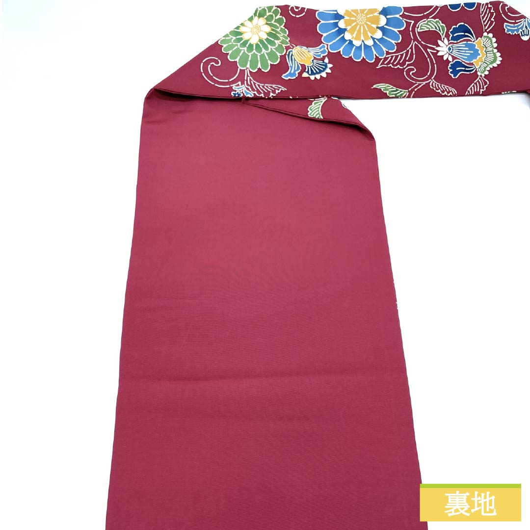 Nagoya obi, reddish red, Kyoto Bingata, floral arabesque, obi length 345cm, pure silk, B rank, full length, casual, purple, 1124006644320, Nagoya style