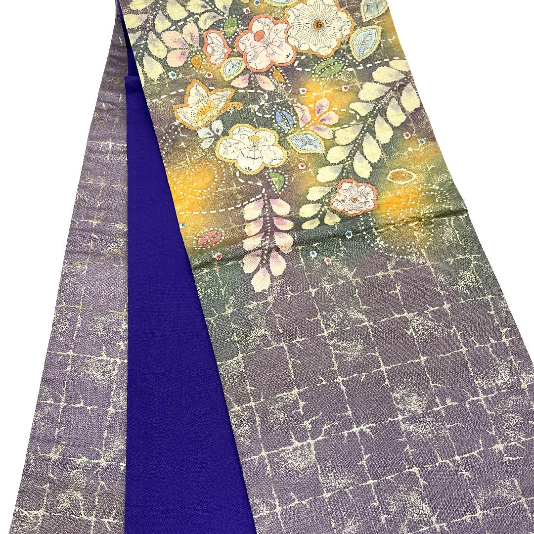 袋帯 藍色鳩羽色(あいいろはとばいろ) 辻ヶ花 ふくれ織 帯丈448cm 正絹 Aランク ポイント柄 フォーマル 紫系 1123005763320