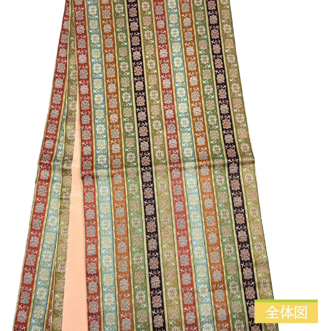 名古屋帯 正絹 龍村美術織物 唐花雙鳥長斑錦模様 帯丈350cm Sランク 全通 セミフォーマル グラデーション系 1124007142399 開き仕立て
