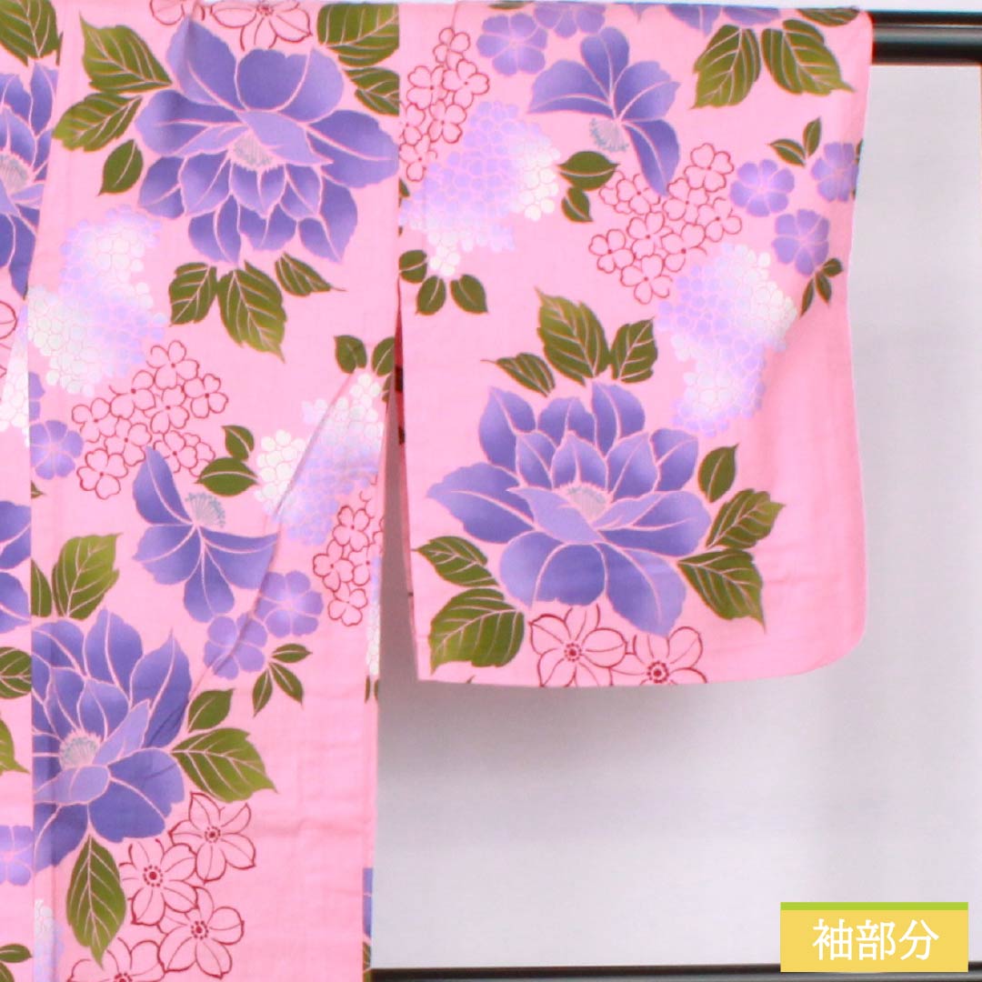 Cotton Yukata, Length 163cm, Sleeve Length 65cm, S Rank, Single Layer, Pink, Medium Crimson Flower Color, Flower Design, 1118006572413