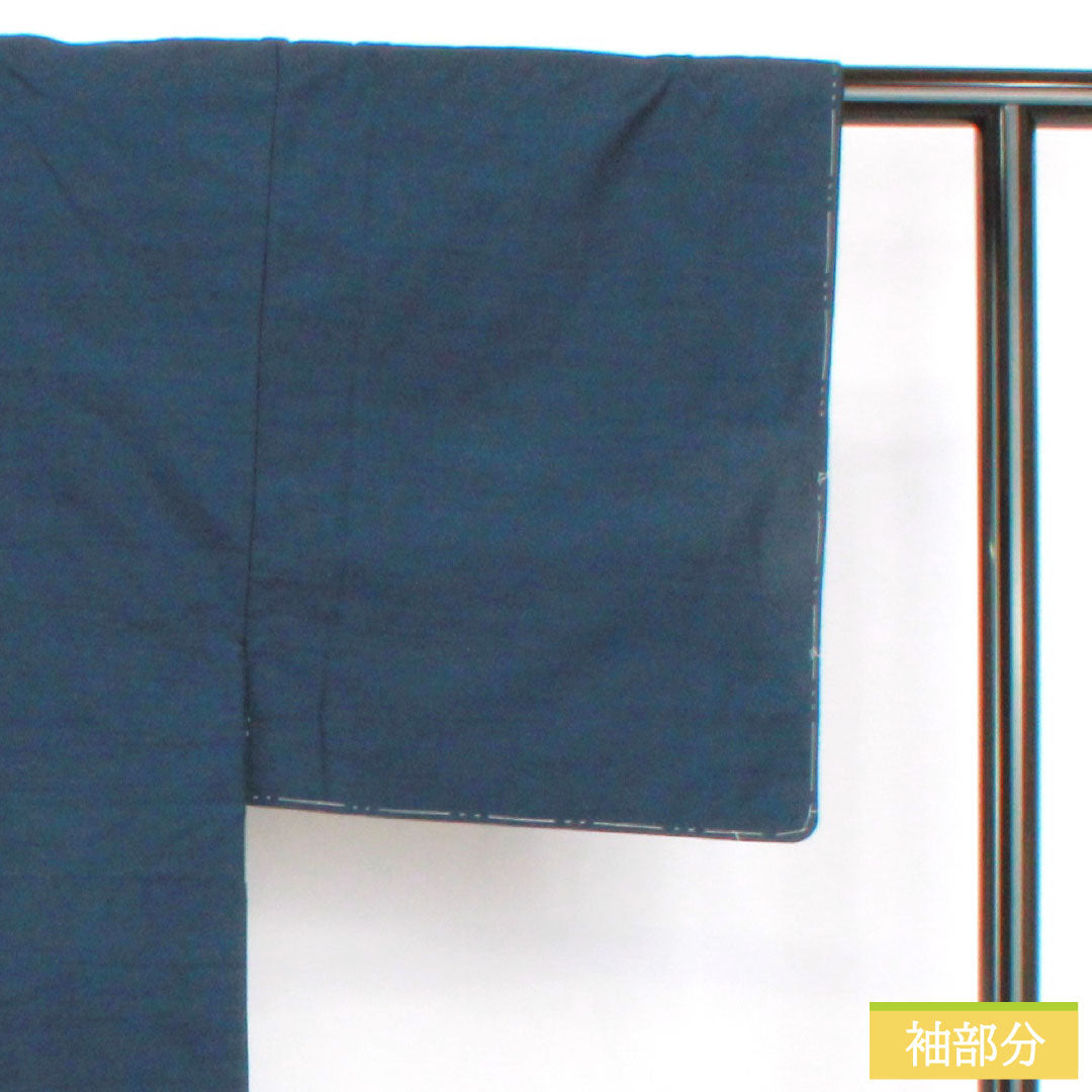 男物 正絹 Sランク 身丈141.5cm 裄丈67.5cm 紬地 しつけ糸付き 袷 青系 1119001802417