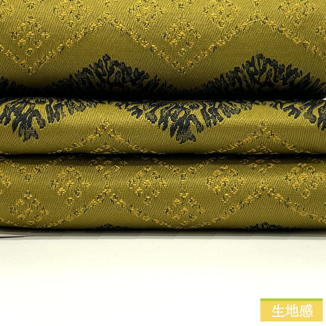 (New) Reversible Hanhaba Obi, Polyester, New Rank, Canola Oil Color (Greenish-Yellow), Susuki Color (Light Grayish-Blue), Zigzag Pattern, Abstract Floral Pattern, Obi Length 400cm, Green-Tone 1125002501419