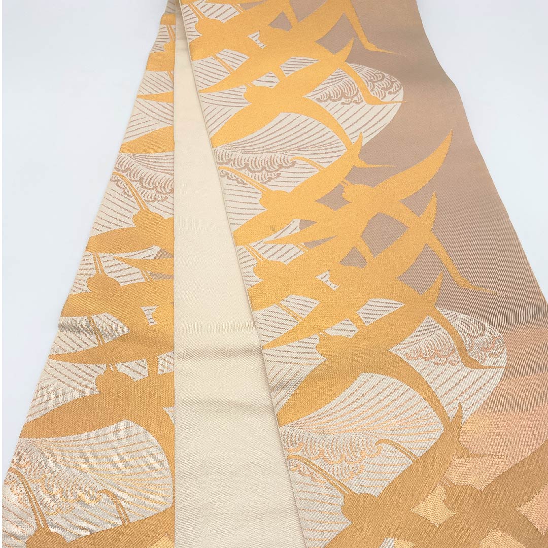 Fukuro Obi Gold Rinpa Crane Flowing Water Hikigaku Length 442cm Pure Silk A Rank Full Length Formal Gold 1123005333321