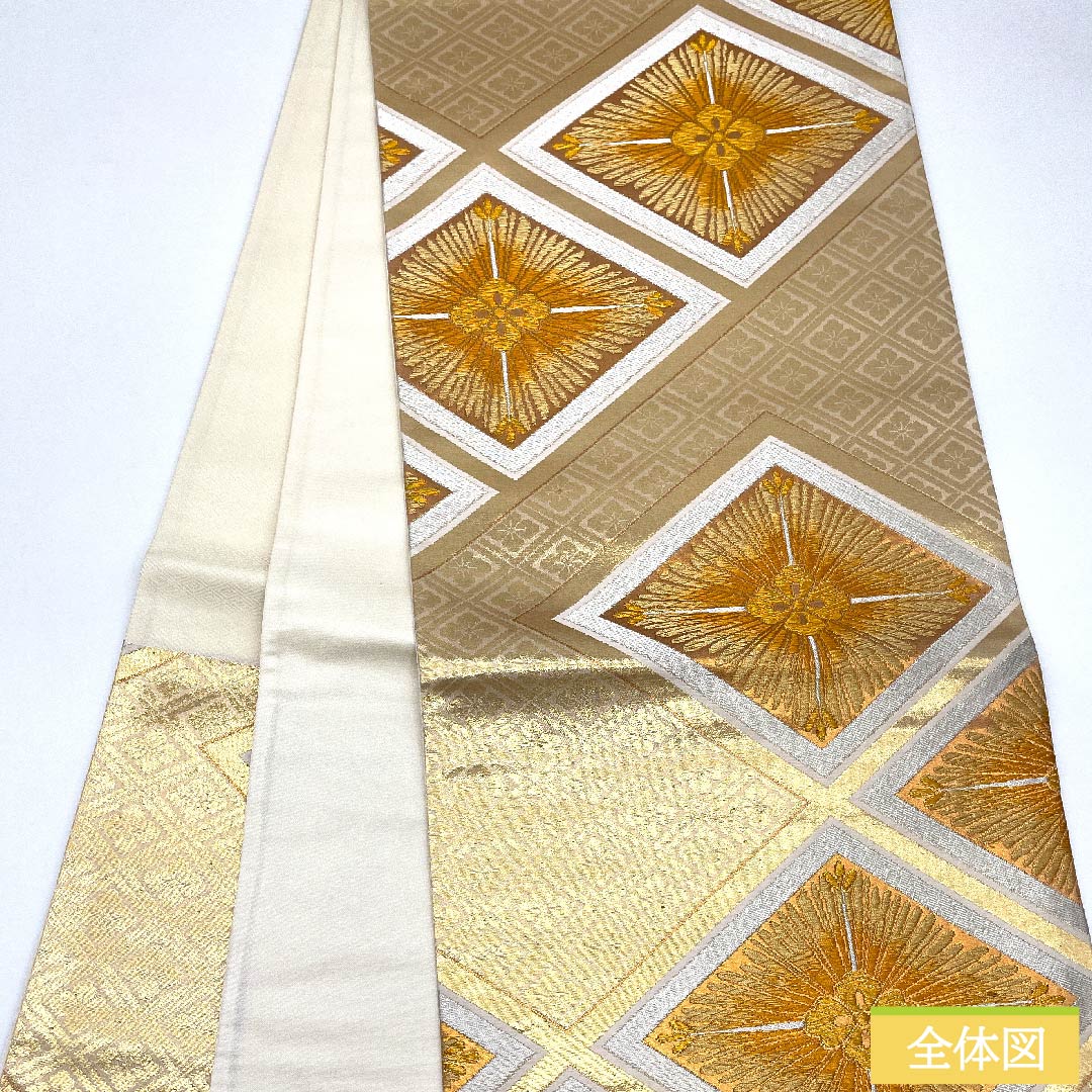 Fukuro Obi (Bag) Tonokoiro (Polished Color) Hanabishi (Flower Diamond) Length 418cm Pure Silk A Rank Six-way Formal Gold 1123010013321