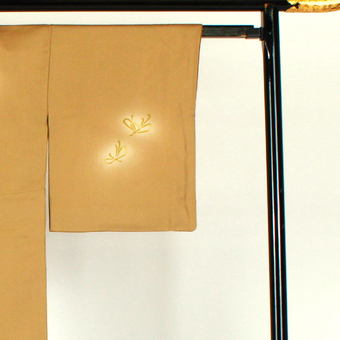 Homongi, lined, length 157cm, sleeve length 66cm, embroidery, plum blossom, pure silk, S rank, yellow, 1112000822323