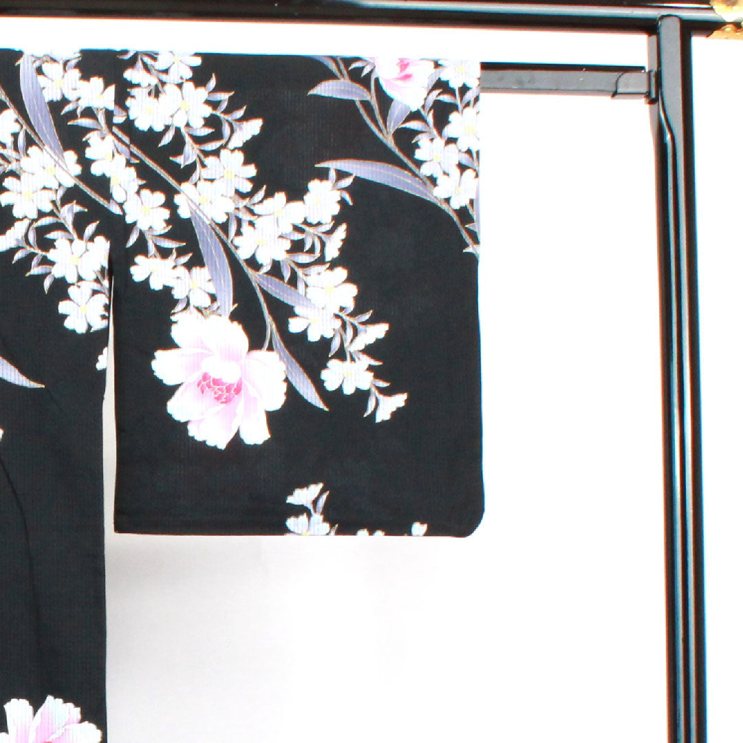 Yukata Peony Cotton S Rank Single Layer Length 158cm Sleeve Length 67.5cm Black 1118002112310