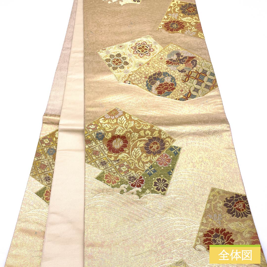 袋帯 正絹 乙女色(おとめいろ) 留袖用 扇面 七宝 宝相華 帯丈442cm Sランク 六通 フォーマル ピンク系 1123013372313