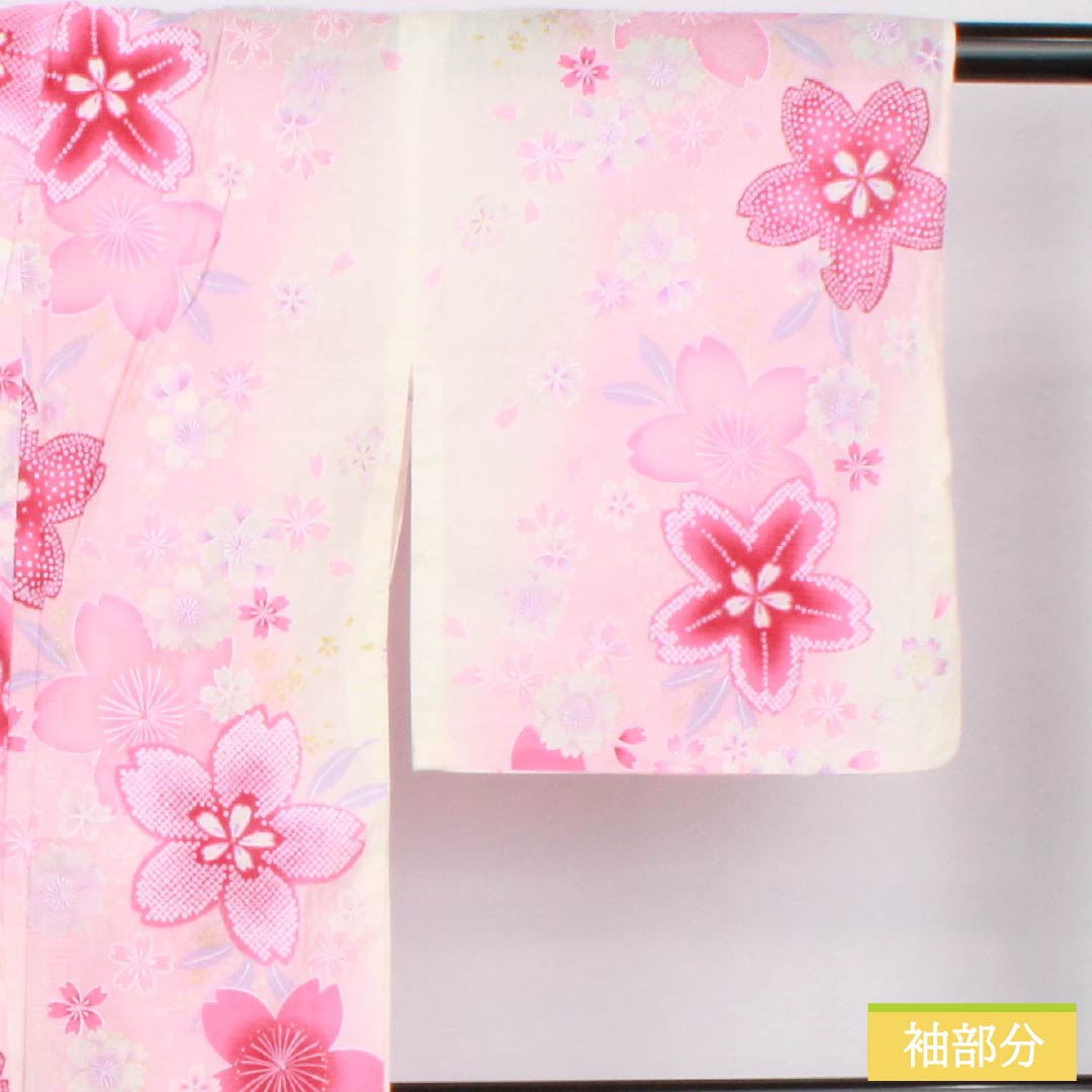 Cotton Yukata, Length 165.5cm, Sleeve Length 65cm, A Rank, Single Layer, Pink/Light Crimson (Asabe Niiro) with Cherry Blossom and Glitter Design, Product Number: 1118006123513