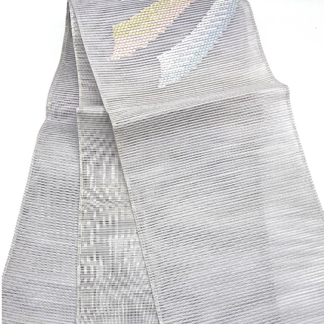 (Brand new, unused) Fukuro Obi, Summer Obi, White Copper Color, Geometric Pattern, Summer Obi Length 452cm, Pure Silk, NEW Rank, Point Pattern, Semi-Formal, Gray, 1123008491422