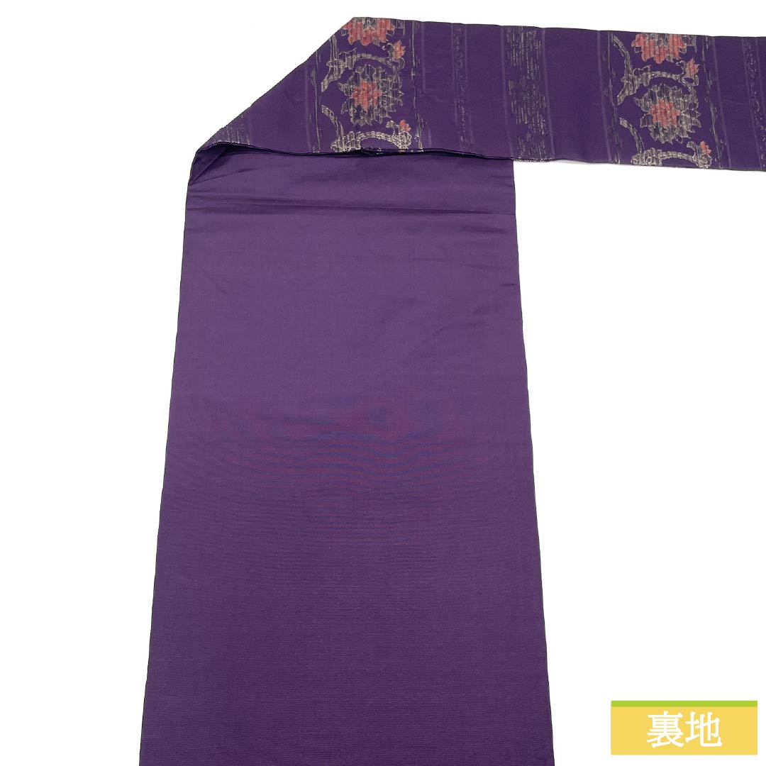 Nagoya Obi, Eggplant Navy Blue (Nasukon Iro), Puffed Weave, Chinese Flower Pattern, Length 354cm, Pure Silk, S Rank, Six-Ply, Semi-Formal, Purple, Item Number 1124008872320, Nagoya Style
