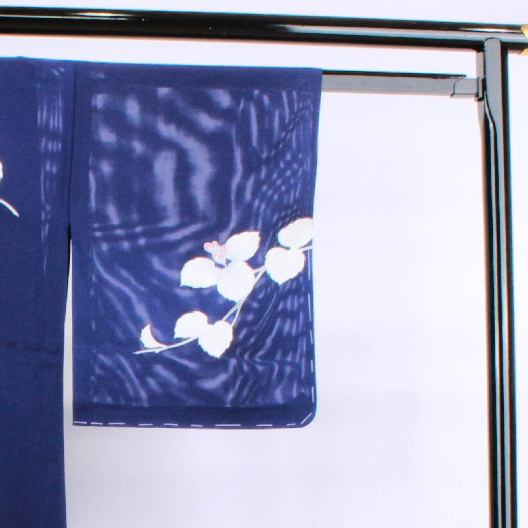 夏物 正絹 訪問着 身丈158cm 裄丈64cm 濃紺色(のうこんいろ)花模様 絽 Sランク 紺系 1132000122318