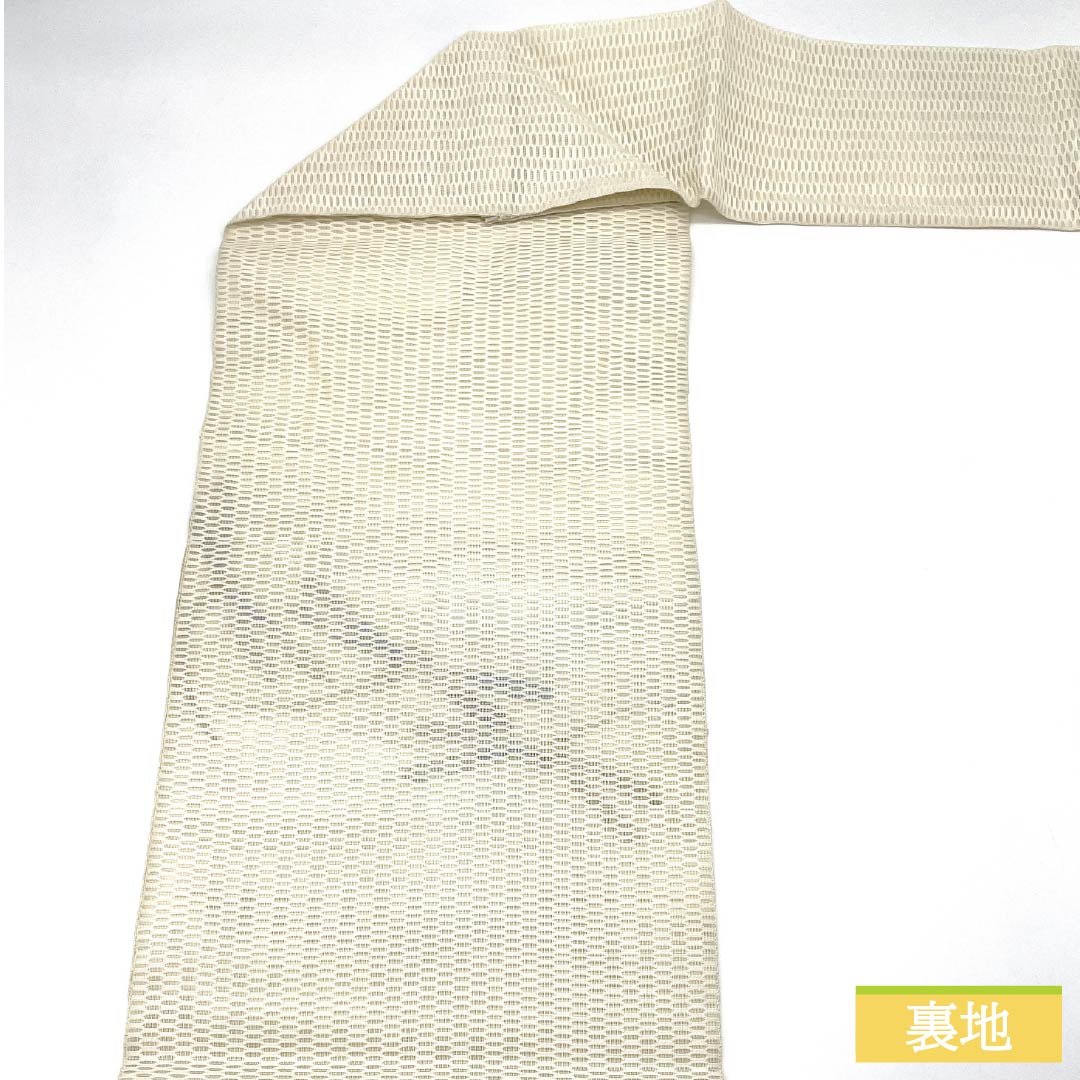 名古屋帯 正絹 生成り色(きなりいろ) すくい織 トンボ 夏帯 帯丈355cm Sランク ポイント柄 セミフォーマル クリーム系 1124006832315 名古屋仕立て