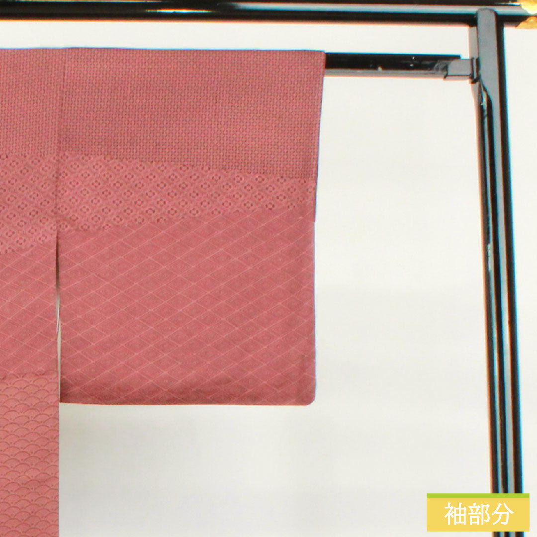 Homongi, pure silk, lined, length 155.5cm, sleeve length 63.5cm, red dye, stencil dyeing, split pattern, layered collar, S rank, purple, 1112004792320