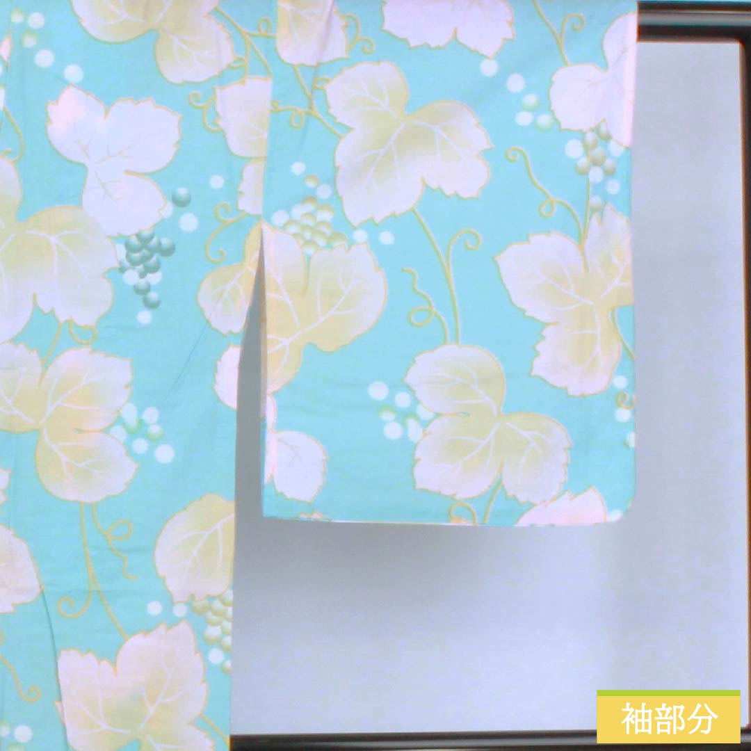 Cotton Yukata, Length 166cm, Sleeve Length 64cm, A Rank, Single Layer, Light Blue, Grape and Ivy Pattern, Product Number: 1118006503524