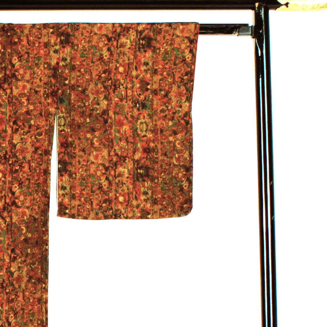 Komon, Length 163cm, Sleeve length 65cm, Lined, Sarasa pattern, Pure silk, S rank, Brown, 1115000932414